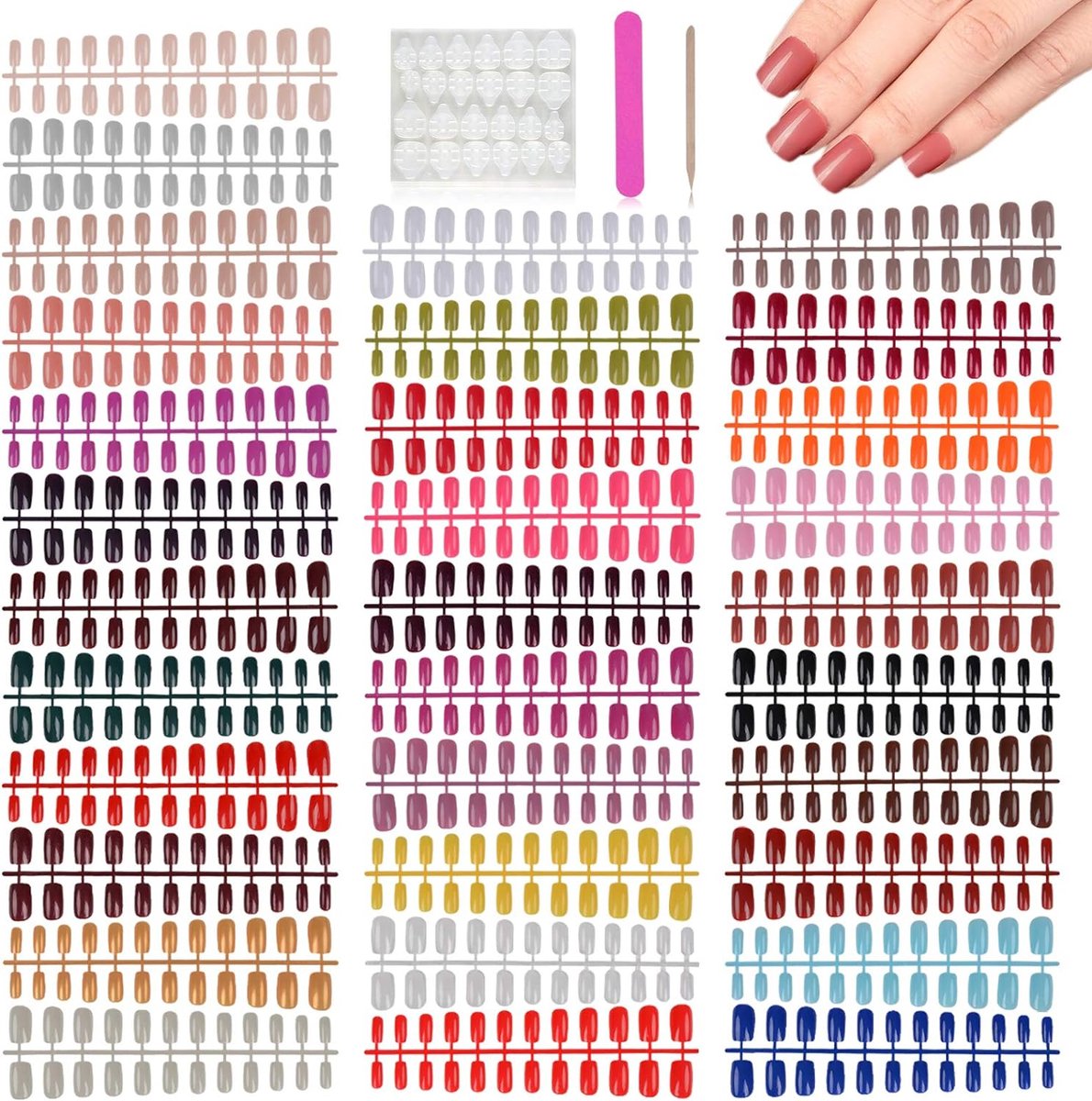 Goedkoopste 768 Stuks Medium Vierkante Druk op Nagels, EBANKU 32 Kleuren Vingernagels Glanzende Nepnagel Kleurrijke Volledige Dekking Kunstmatige Valse Nagel Acryl Nageltip Kit voor DIY Nail Art Decoraties
