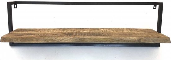 Wandplank van Mangohout - Wandplank 100 cm - Wandrek Van Mangohout - Mangohouten Wandrek - Industrieel - Industriële Wandplank - 100 cm breed