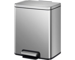 EKO Madison Prullenbak 12L - Argent Mat - Acier Inoxydable - Poubelle à Pédale - Antiempreintes Digitales - Fermeture Amortie