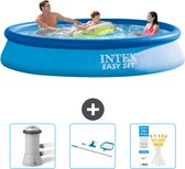 Intex Rond Opblaasbaar Easy Set Zwembad - 366 x 76 cm - Blauw - Inclusief Zwembadfilterpomp - Schoonmaakset - Testrips
