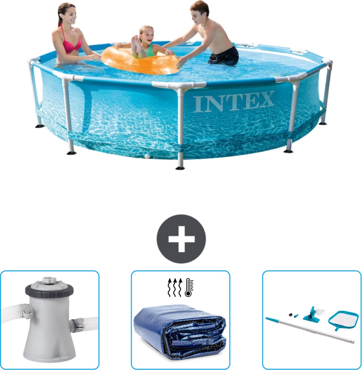 Intex Metal Frame Intex Rond Frame Zwembad 305 x 76 cm Waterprint Inclusief Zwembadfilterpomp Solarzeil Schoonmaakset