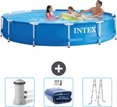 Piscine à cadre rond Intex - 366 x 76 cm - Blauw - Pompe de filtration de piscine incluse - Couverture solaire - Ladder