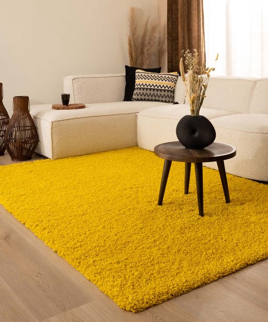 Hoogpolig vloerkleed shaggy Trend effen - geel 60x110 cm