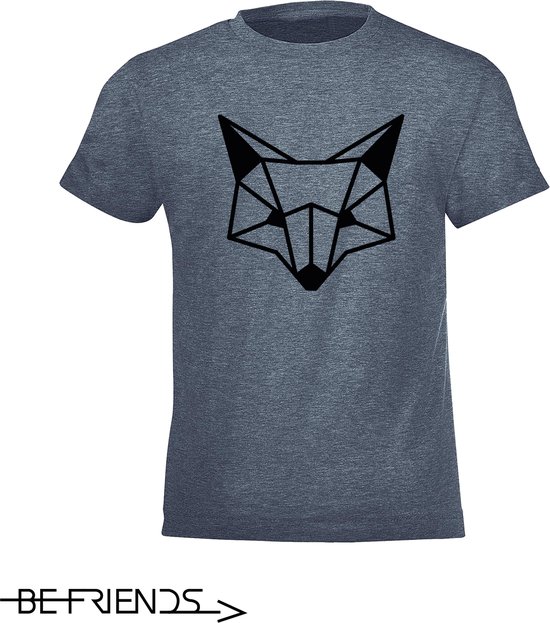 Be Friends T-Shirt - Fox head - Heren - Denim - Maat L