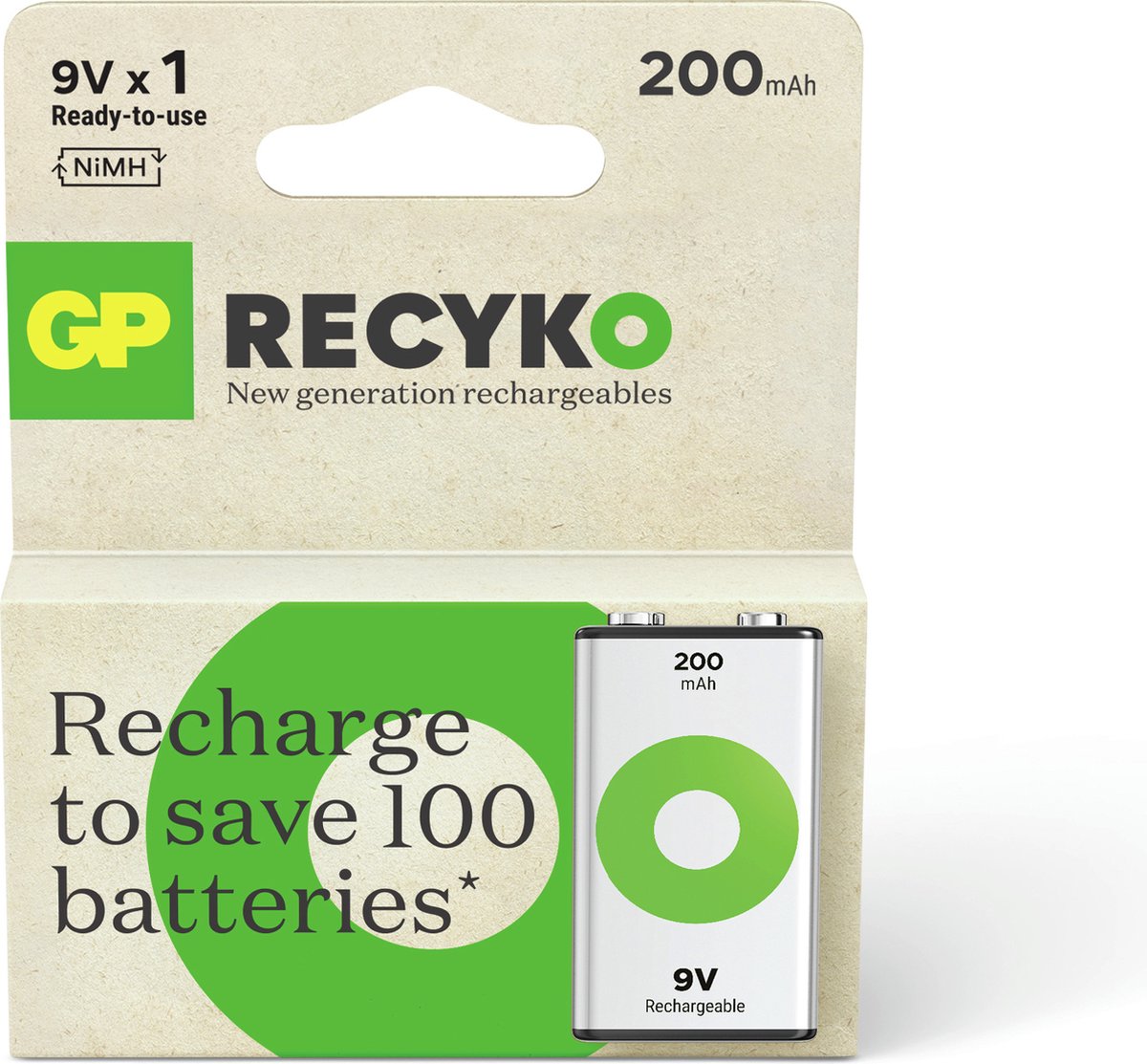 GP RECYKO 9V 200mAh 1st Batterij
