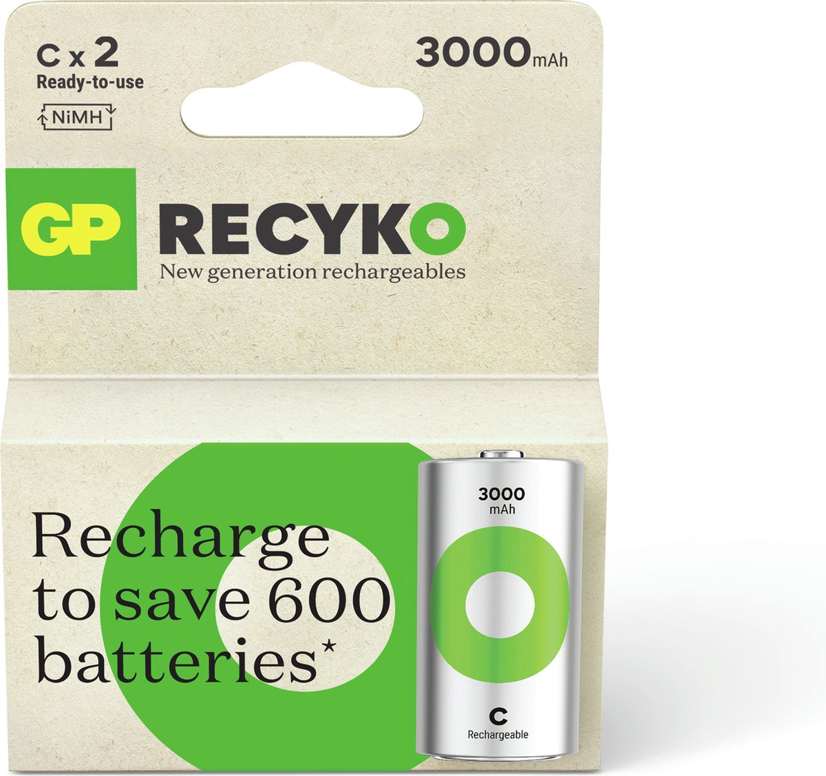 GP RECYKO C 3000mAh 2 stuks Batterij