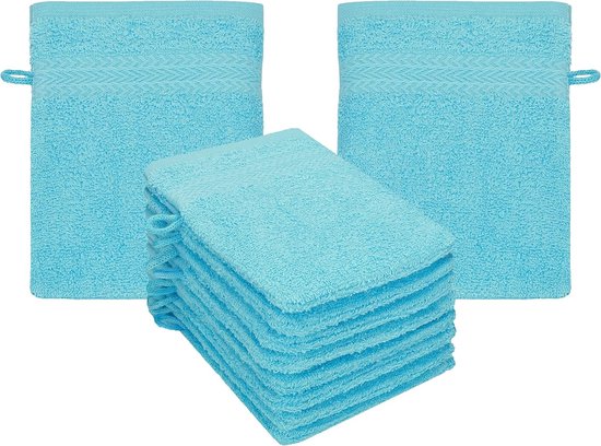 washandschoen 10-delig - badstof washandje gezicht reinigen - van 100% katoen - babywashandje - turquoise