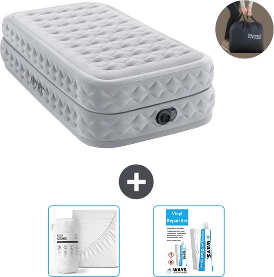 Matelas gonflable Intex - 1 Personne - 99 x 191 x 51 cm - Grijs - Pompe incluse - Hoeslaken et kit de réparation