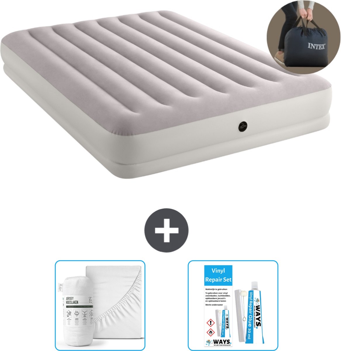Intex Luchtbed - 2-Persoons - 152 x 203 x 30 cm - Grijs - Inclusief pomp - Accessoires CB16