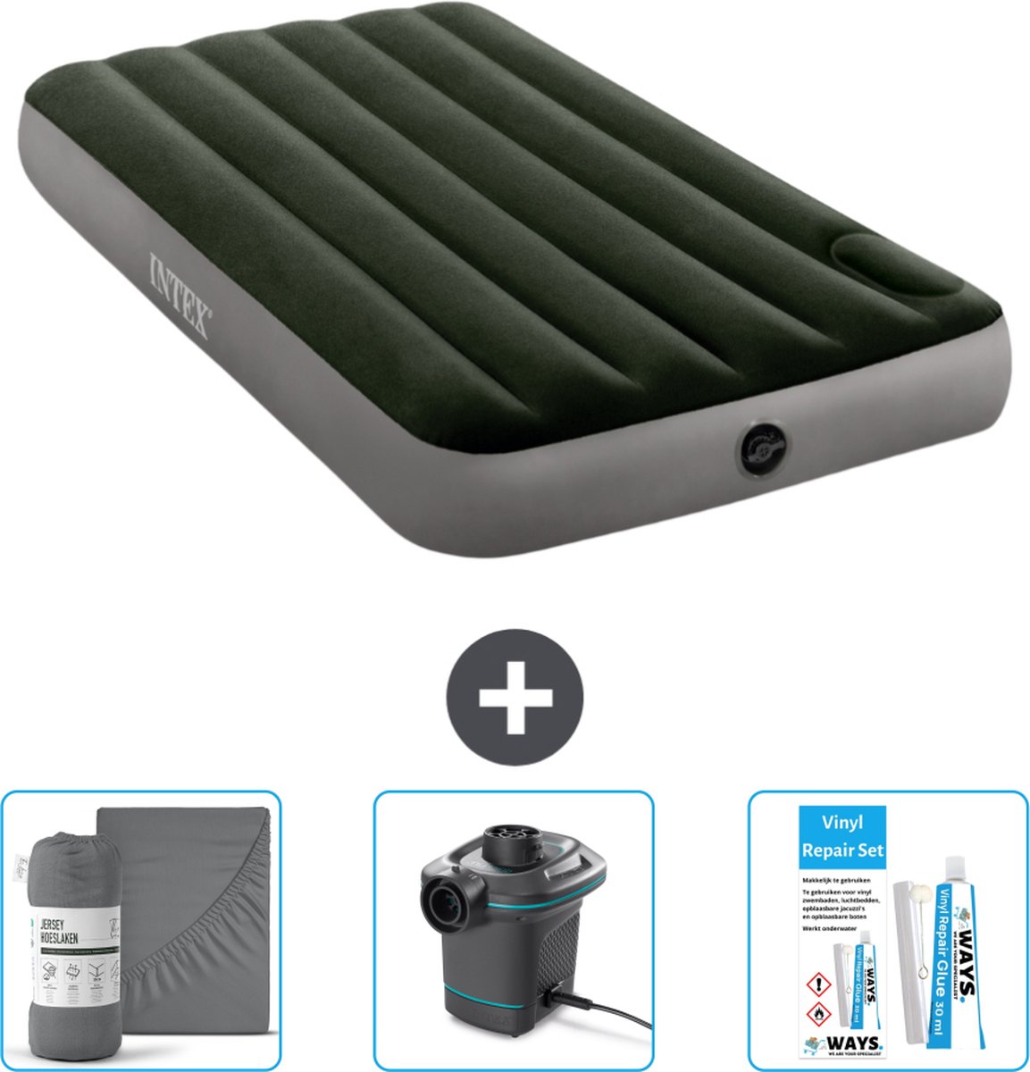 Intex Luchtbed - 1-Persoons - 99 x 191 x 25 cm - Groen - Accessoires CB12