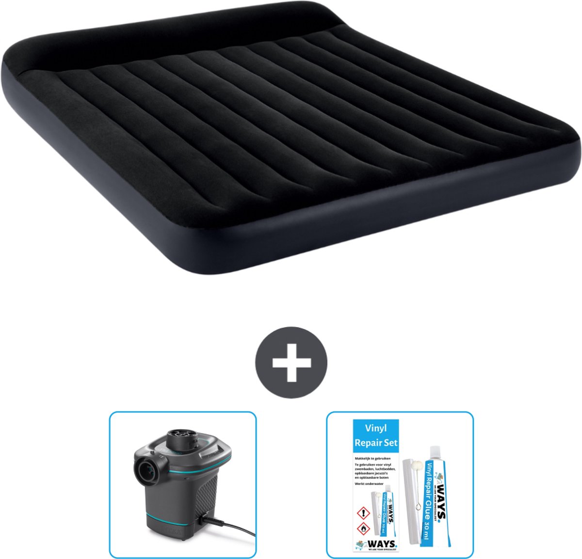 Intex Luchtbed - 2-Persoons - 183 x 203 x 25 cm - Donkerblauw - Inclusief Accessoires CB14