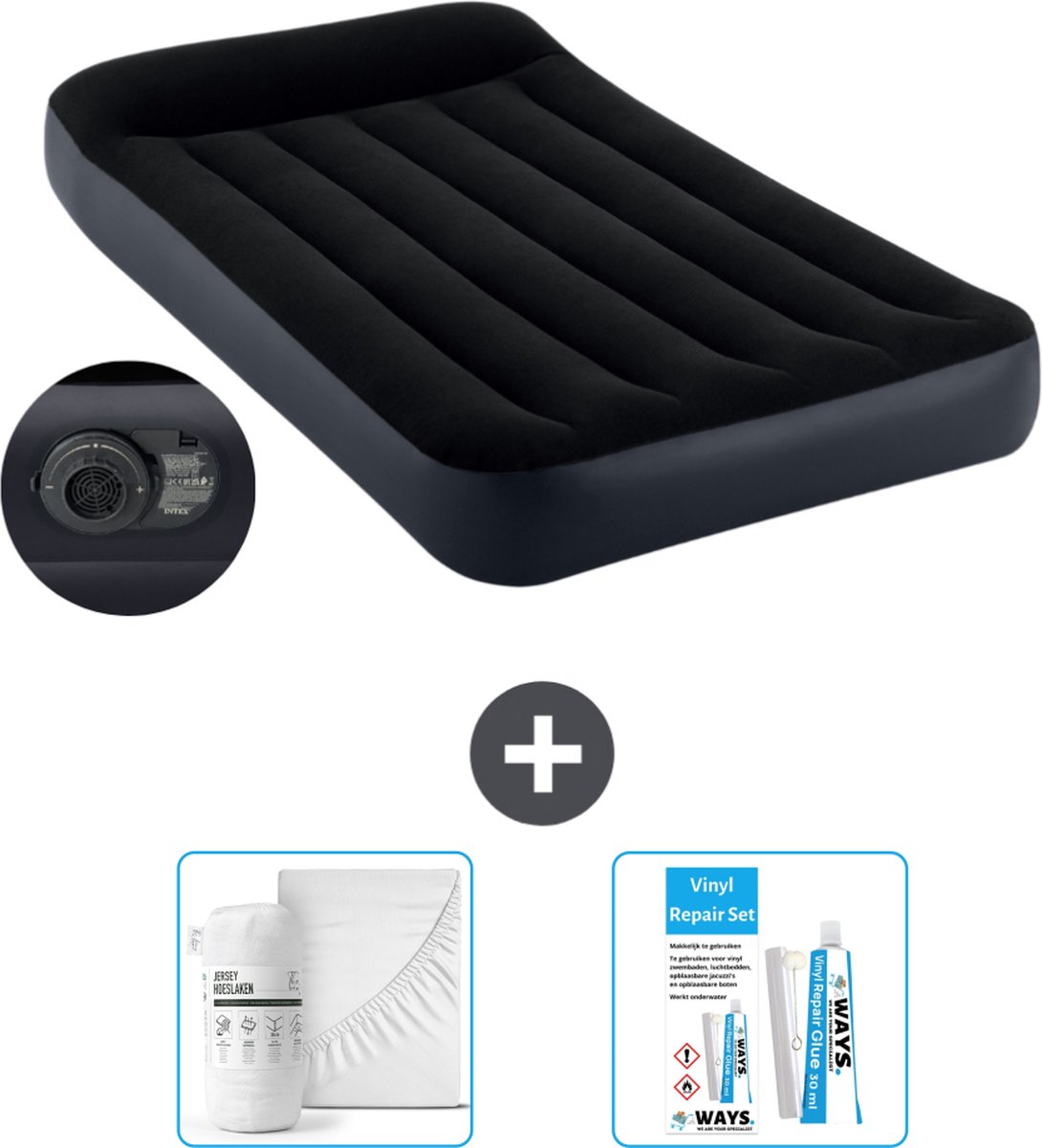 Intex Luchtbed - 1-Persoons - 99 x 191 x 25 cm - Blauw - Inclusief pomp - Accessoires CB16