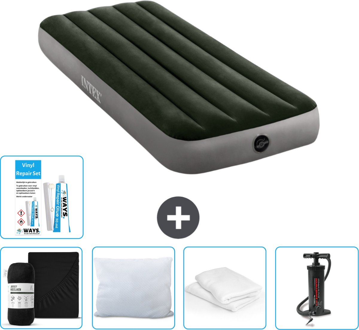 Intex Luchtbed - 1-Persoons - 76 x 191 x 25 cm - Groen - Inclusief Accessoires CB5