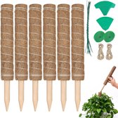 Plantenstok, 6 stuks 40 cm plantenstokken, kokosmosstok voor monsteraplanten, klimhulpmiddelen voor klimplanten, natuurlijke plantensteun met 2 m jutekoord en plastic label
