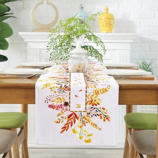 Chemin De Table Imperméable – Motif Ginkgo Doré Sur Jute – 33 X 183 Cm – Déco Salle à Manger Ou Extérieur