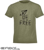 Be Friends T-Shirt - Be free - Kinderen - Kaki - Maat 12 jaar