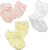 Pasen - 3 paar Baby Sokjes met Strik - Geel & Wit & Roze - Newborn - Maat 56