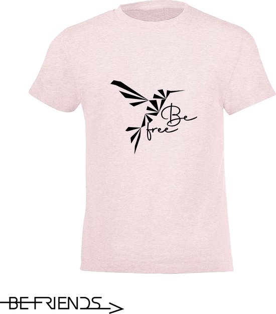 Be Friends T-Shirt - Be free Vogel - Kinderen - Roos - Maat 10 jaar