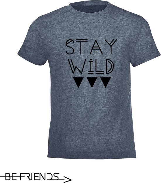 Be Friends T-Shirt - Stay wild - Kinderen - Denim - Maat 4 jaar