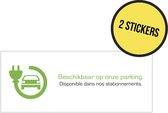 Pictogram/ sticker | "Laadpaal beschikbaar op deze parking" | 18 x 6 cm | NL + FR | Eco auto | Elektrische wagen | Auto opladen | Laadpaal | Hotel | Receptie | Wegwijs | Toeristen | Tweetalig | Toerisme | 2 stuks