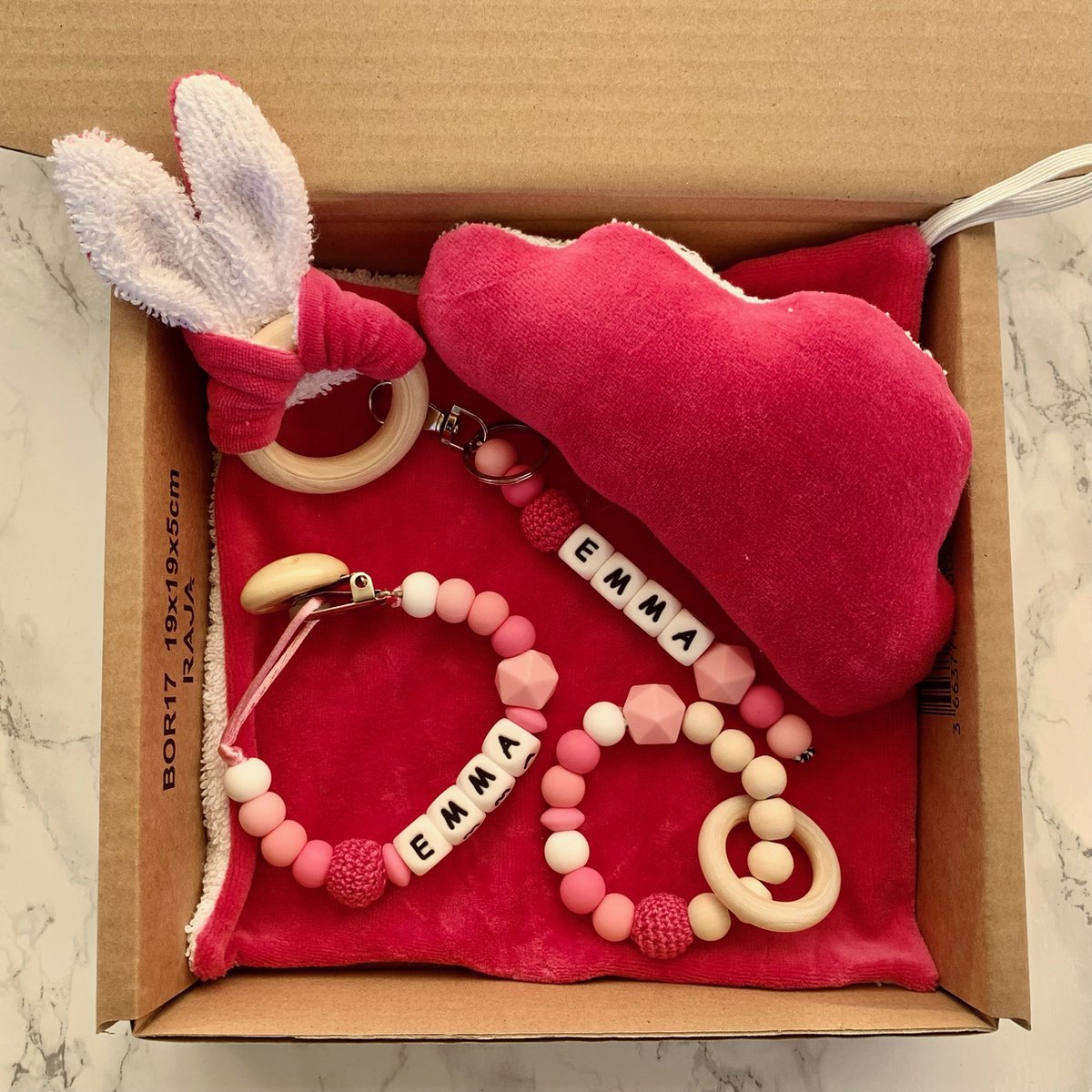 Goedkoopste Giftset babypakket - fuchsia - gepersonaliseerd - verschillende maten