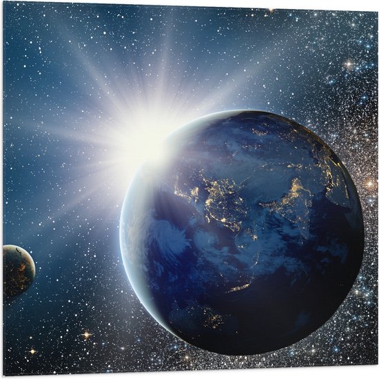 Vlag - Zon - Planeten - Aarde - Sterren - Heelal - 80x80 cm Foto op Polyester Vlag