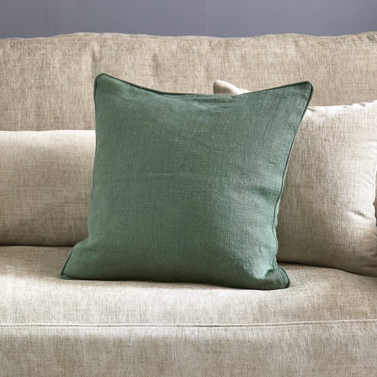Riviera Maison Kussenhoes 50x50 Groen linnen effen kleur - Verona sierkussen vierkant