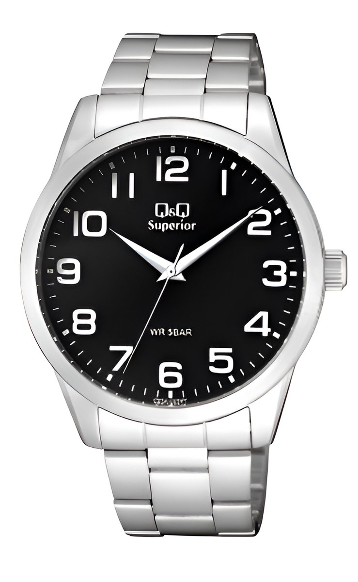 QQ C23A-005VY-Superior-All Steel - Horloge - Analoog -Heren- Stalen band - Rond - Metaal - Cijfers - Zilverkleurig - Zwart-Datum
