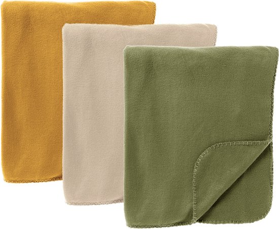 Dutch Decor Set de 3 plaids - Dex - beige - olive - jaune - 130x160 cm - couverture polaire - douce et fine