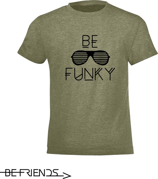 Be Friends T-Shirt - Be Funky - Kinderen - Kaki - Maat 12 jaar