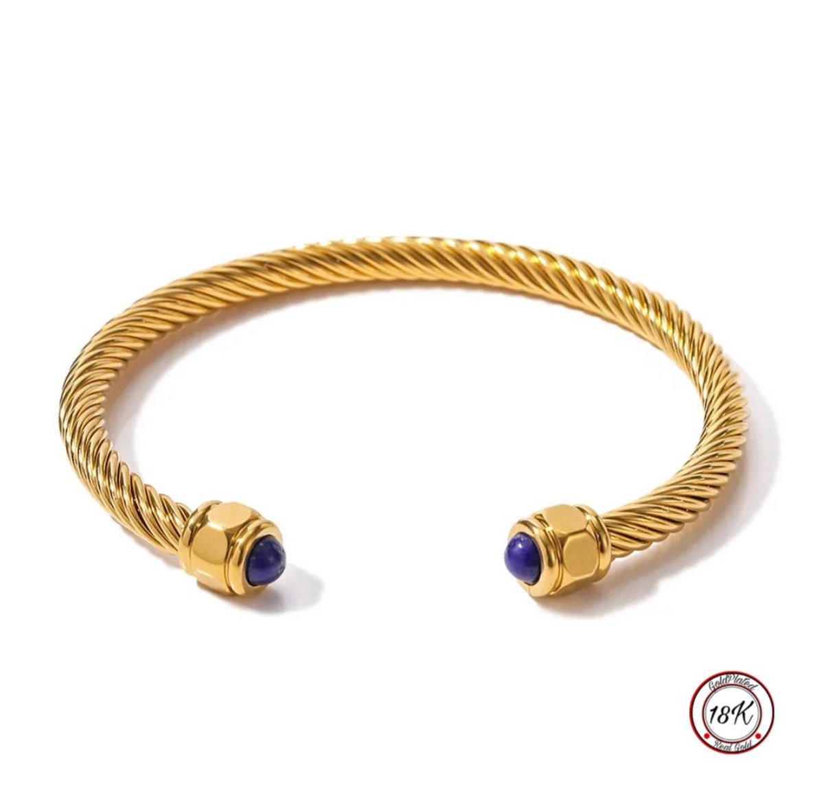 Soraro Gold Bangle Blauwe Natuursteen | 18K Golplated | Armband | Natuursteen | Dames Armband | Vrouwen Armband | Elegante Armband | Cadeau Voor Haar | Verjaardag Cadeau