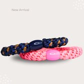 Haarelastiekjes Armbandje Neon Roze & Donkerblauw Goud - Geschikt voor Knekkie / Kknekki - Elastiekjes - Geschikt voor Alle Type Haar - Gratis Opbergzakje