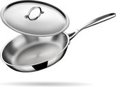 Roestvrijstalen pan, roestvrij stalen pan met deksel, braadpan met inductiebodem, diameter 24 cm, 1,8 l (voor 6 personen)