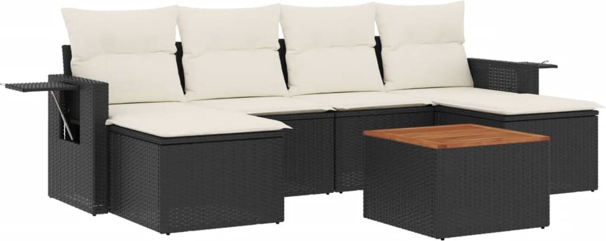 vidaXL 7-delige - Loungeset - met - kussens - poly - rattan - zwart