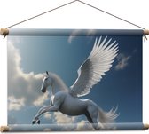 Textielposter - Paard - Vliegen - Wit - Lucht - Wolken - 60x40 cm Foto op Textiel