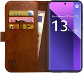 Rosso Element Hoesje Geschikt voor Xiaomi Redmi Note 13 Pro Plus | Wallet Book Case | Portemonnee | 3 Pasjes | Magneetsluiting | Stand Functie | Bruin