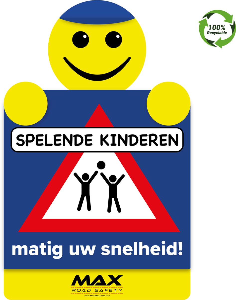 Max verkeerspoppetje | Spelende kinderen | 20 x 32 cm | Budget bord | ECO 100% recyclebaar