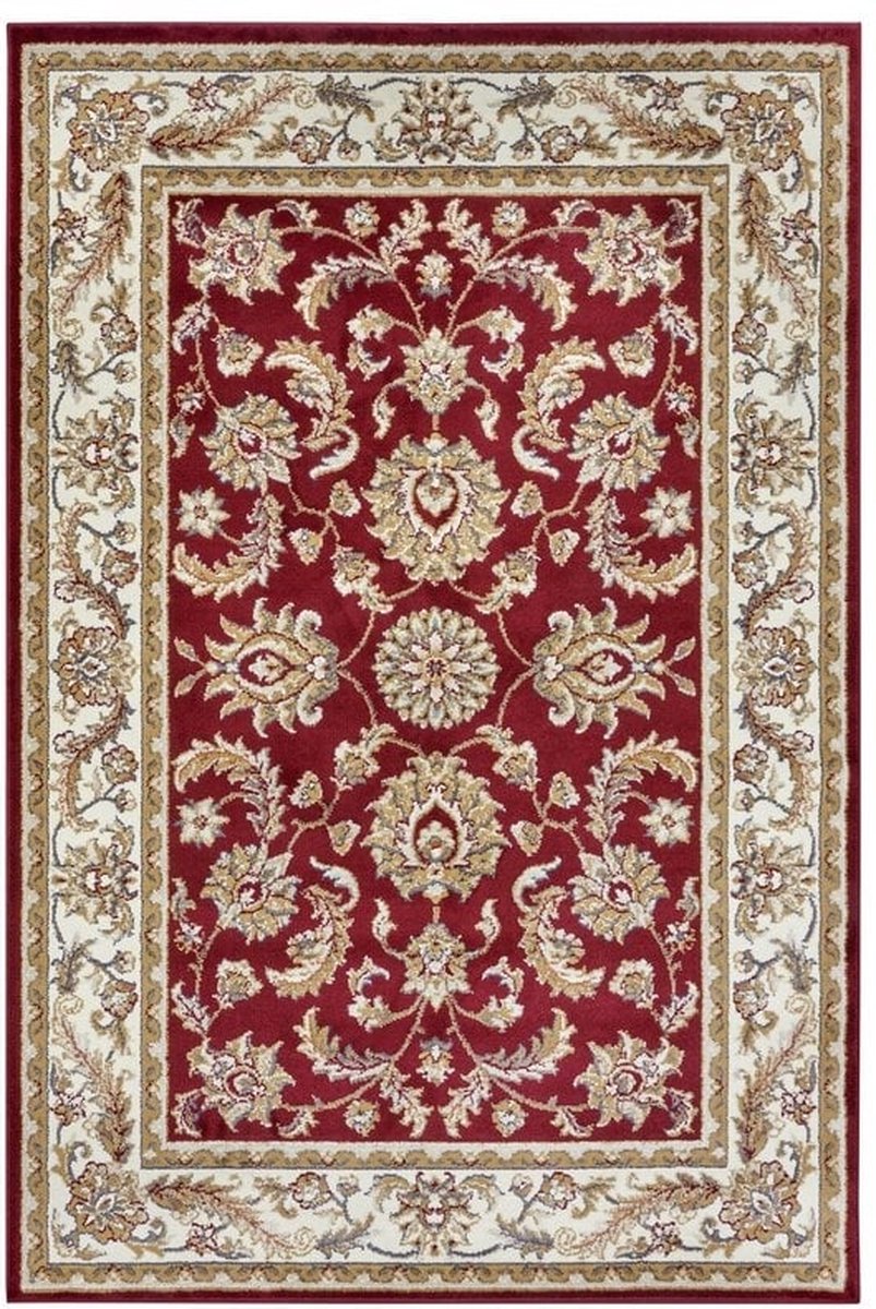 flycarpets Klassiek Rood / Creme Vloerkleed Reni - Deurmat 57x90 cm - Oosters motief - Perzisch Tapijt Laagpolig - Woonkamer