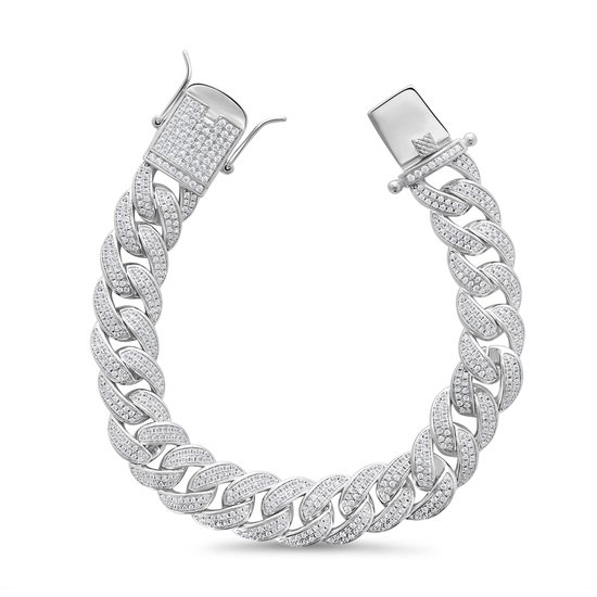 Juwelier Emo - Cuban Link armband Zilver Iced Out - Zirkonia stenen - Breedte 11,5MM - Lengte 19CM