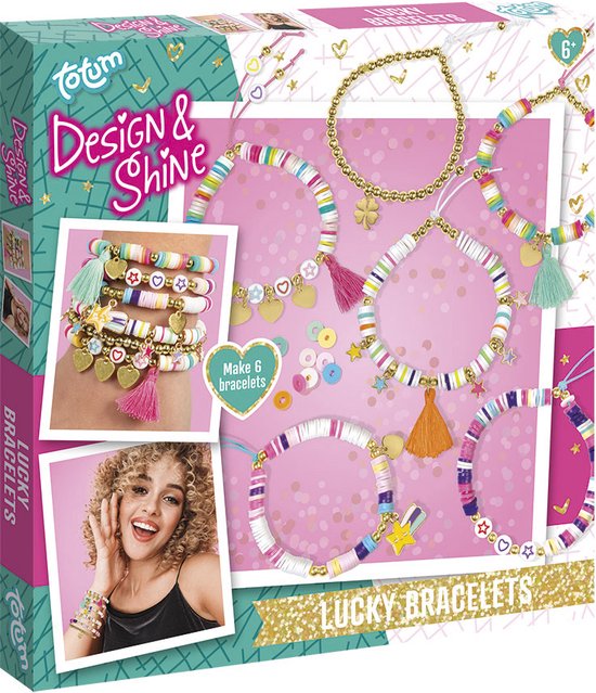 Totum Design & Shine Geluksarmbandjes maken - 6 stuks - Met 800+ heishi-kralen - Speelgoed Kinderen - Knutselen - Voor meisjes - Vanaf 6 jaar