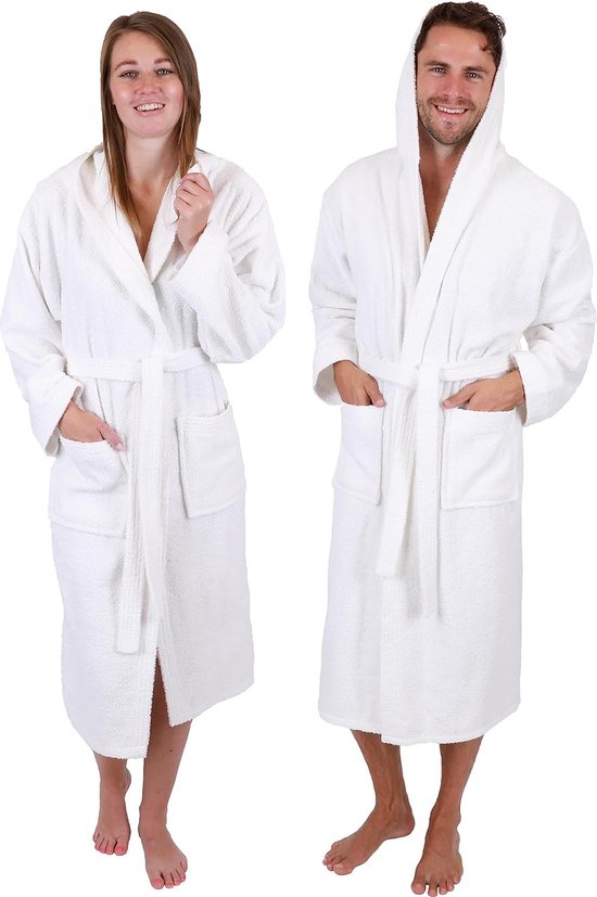 Katoenen badjas met capuchon voor heren en dames, saunabadjas, lange badjas, saunamantel
