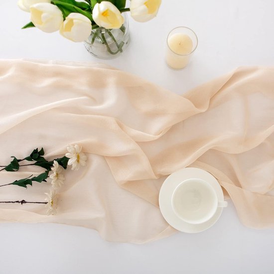 BAYSEUN Tafelloper, chiffon, 300 x 70 cm, chiffon, tafeldecoratie voor bruiloft, decoratie, romantische bruiloftsloper, tule, decoratieve stof voor babyshower, verjaardag, feestdecoraties