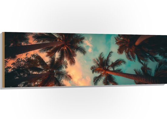 Hout - Palmbomen - Tropisch - Onderaanzicht - 150x50 cm - 9 mm dik - Foto op Hout (Met Ophangsysteem)
