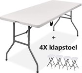 YAR Inklapbare Tafel – Klaptafel met 4 stoelen – Campingtafel – Vouwtafel Buiten – Weerbestendig – 180 x 70 x 74 cm – Wit