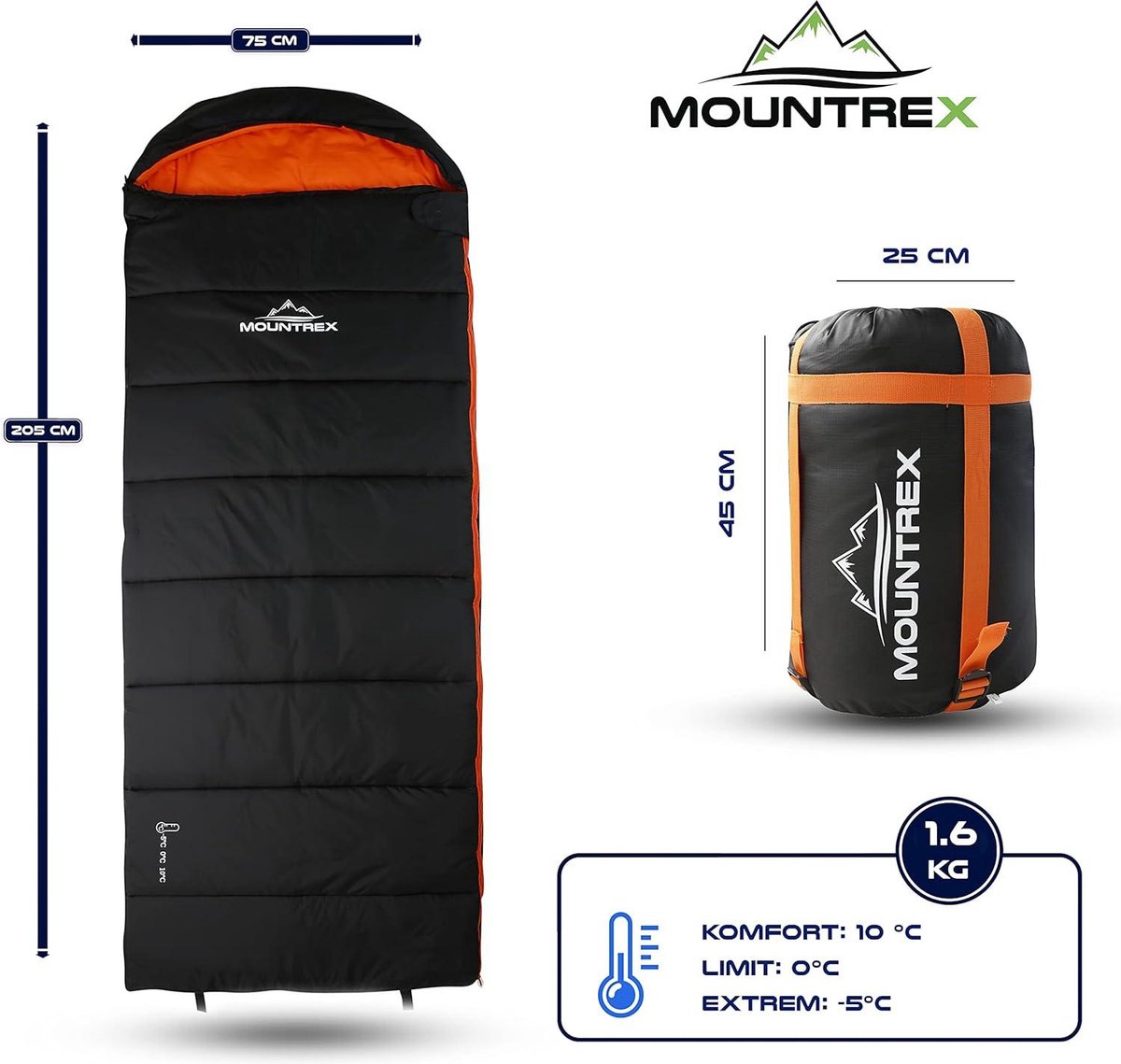 MOUNTREX® Schlafsack für Camping & Outdoor -5°C / 10°C