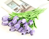 Kunsttulpen, realistische latex tulp met zachte PU-steel, elegante bloemendecoratie voor bruidsboeketten, huis, feest, kantoor, doe-het-zelf bloemstukken (paars-24 stuks)