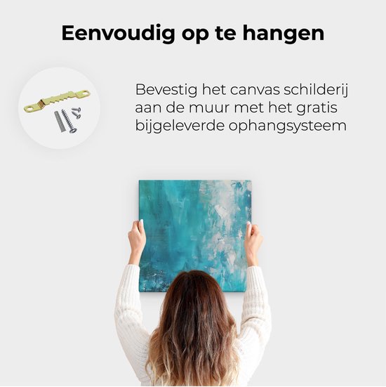 Artaza Canvas Schilderij Abstract van Blauw en Wit - 40x40 cm - Klein - Wanddecoratie Woonkamer - Schilderijen - Muurdecoratie