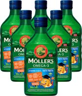 Möller's Omega-3 Levertraan Tutti Frutti - 6 x 250ml - Omega-3 visolie voor kinderen - Levertraan vloeibaar – Levertraan met fruitsmaak