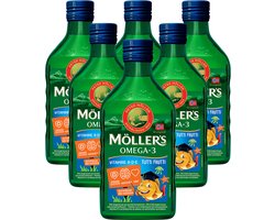 Möller's Omega-3 Levertraan Tutti Frutti - 6 x 250ml - Omega-3 visolie voor kinderen - Levertraan vloeibaar – Levertraan met fruitsmaak