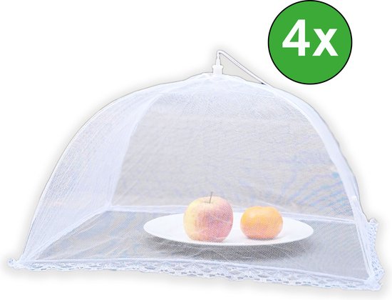 Foto: Vliegenkap voedselkap foodcover opvouwbaar wit 45 cm flystopper set van 4 stuks